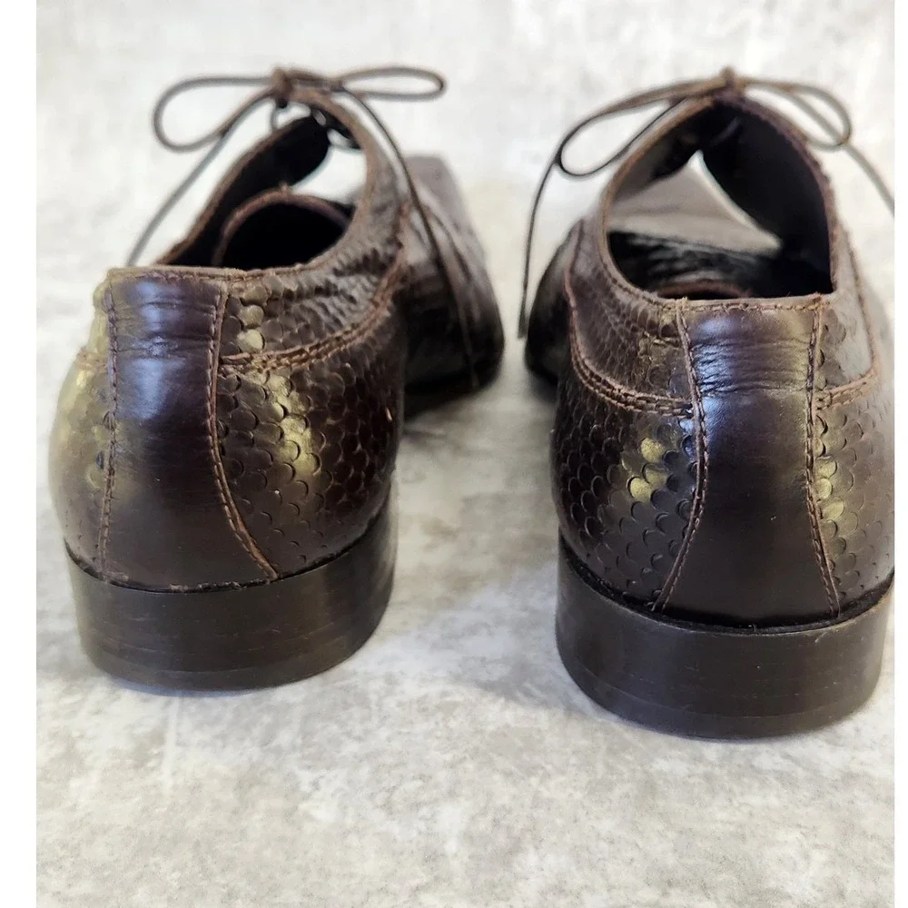 Roberto Guerrini Oxford Men 42 Brown Snakeskin Embossed Pointy Toe Italy Luxury